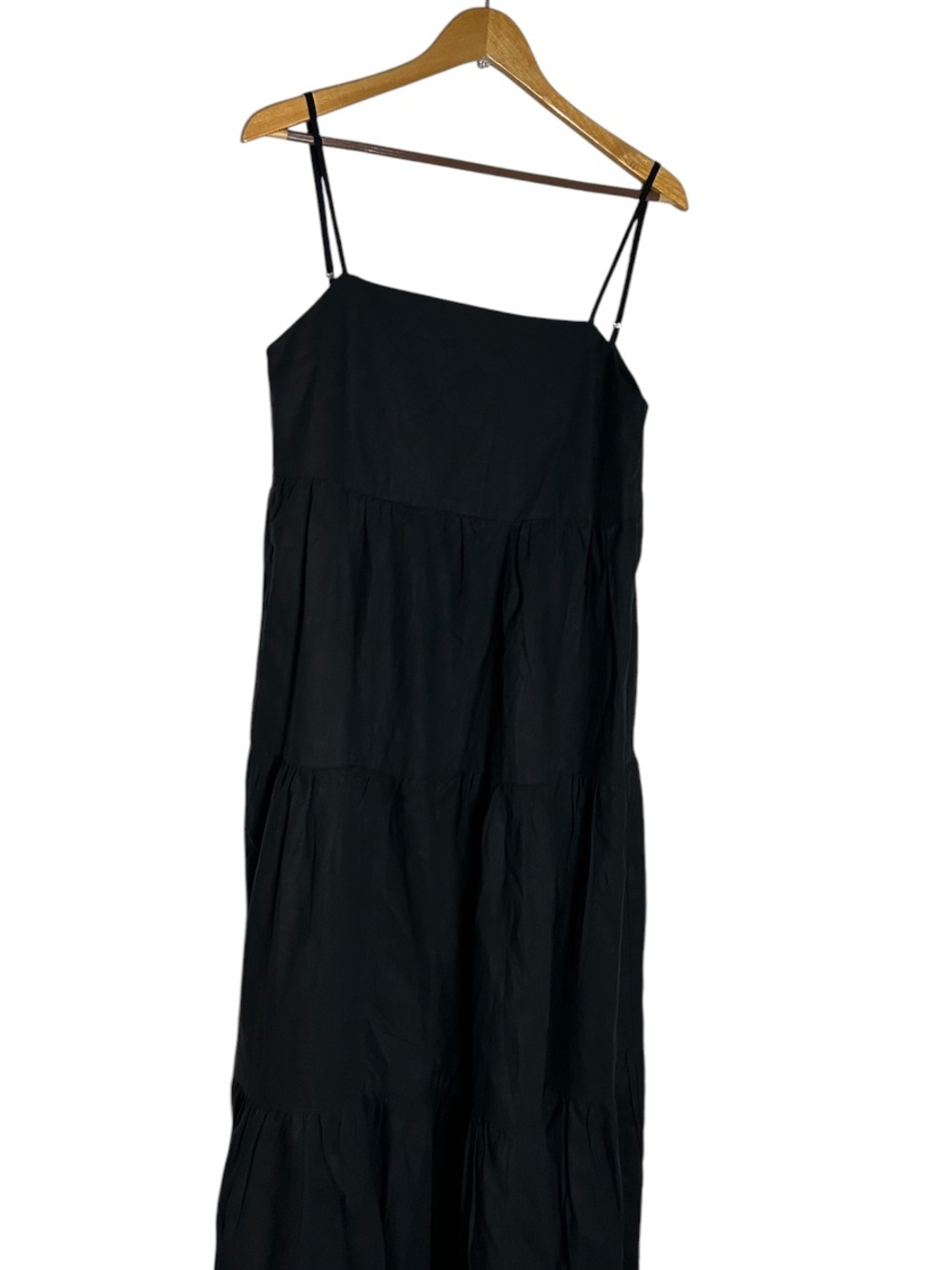 Anthropologie Charlie Holiday Black Tiered linen Spaghetti-Strap Maxi Dress - Picture 3 of 6